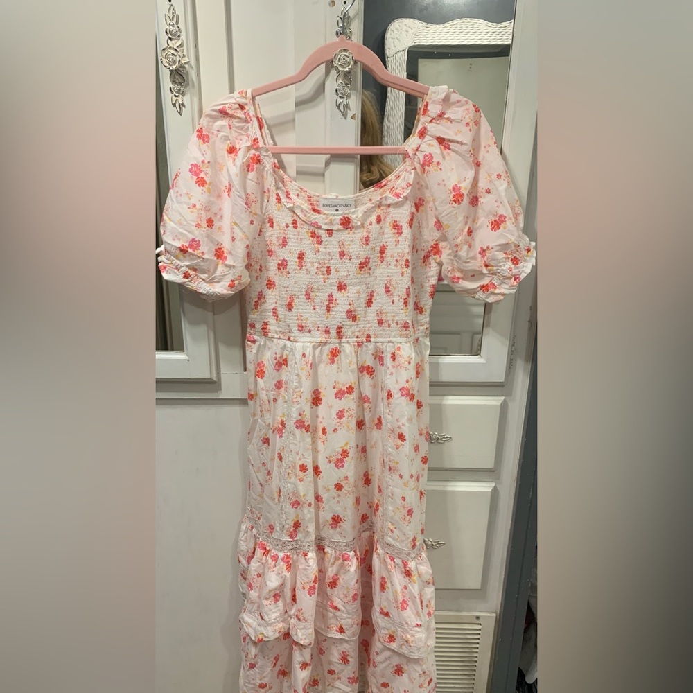 LoveShackFancy White and Red Puff Sleeve Sundress